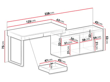 Travic Skrivebord 228 cm med Opbevaring i Træ med Egetræsudseende - Brun - Møbler - Borde - Kontorbord - Skrivebord