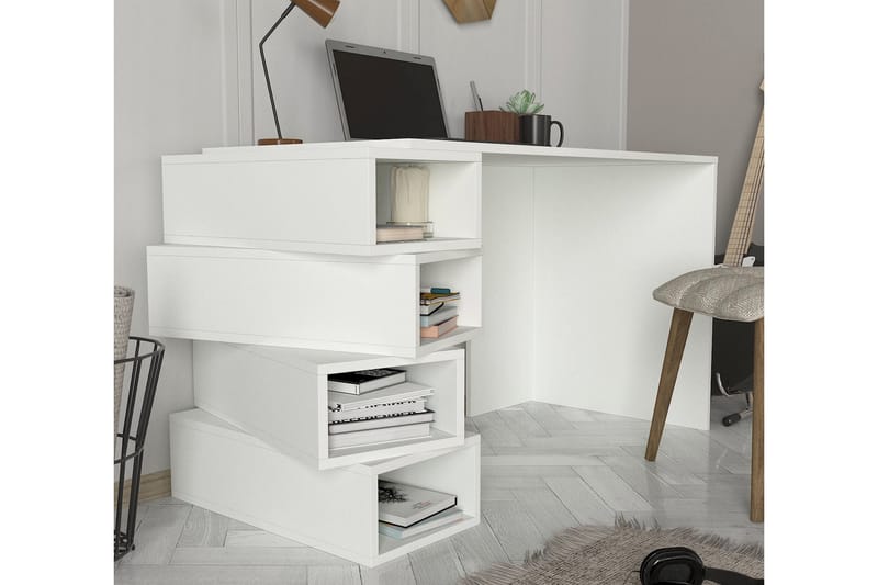 Yengall Skrivebord 130 cm med Opbevaring Hylder - Hvid - Skrivebord