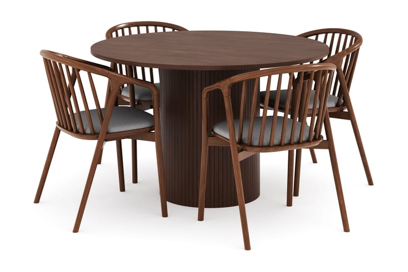 Kopparbo Matgrupp 120 cm Rund med 4 Noira Matstolar, Valnød