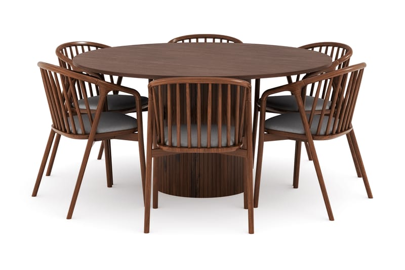 Kopparbo Matgrupp 150 cm med 6 Noira Matstolar, Valnød