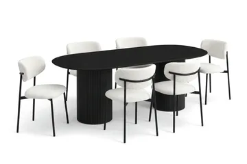 Kopparbo oval spisegruppe 220 cm sort med 6 Lucy spisebordsstole - Sortbejdset eg - Møbler - Borde - Spisebordssæt