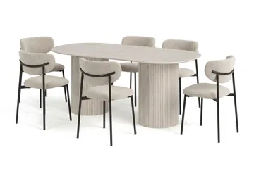 Kopparbo ovalt spisebordssæt 180 cm hvidbejdset med 6 Lucy spisebordsstole - Hvidbejdset eg - Møbler - Borde - Spisebordssæt