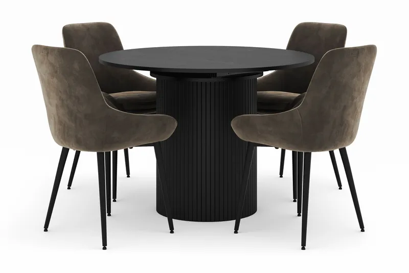 Kopparbo Rund Spisegruppe 106-156cm med 4 Alsarp Spisestole, Sort