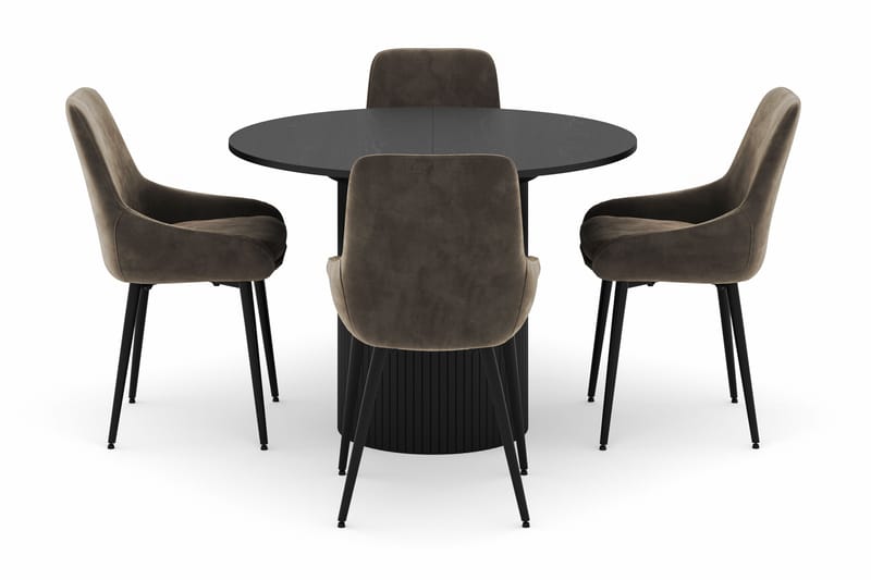 Kopparbo Rund Spisegruppe 106-156cm med 4 Alsarp Spisestole - Sort - Møbler - Borde - Spisebordssæt