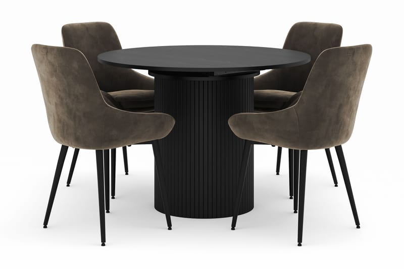 Kopparbo Rund Spisegruppe 106-156cm med 4 Alsarp Spisestole, Sort