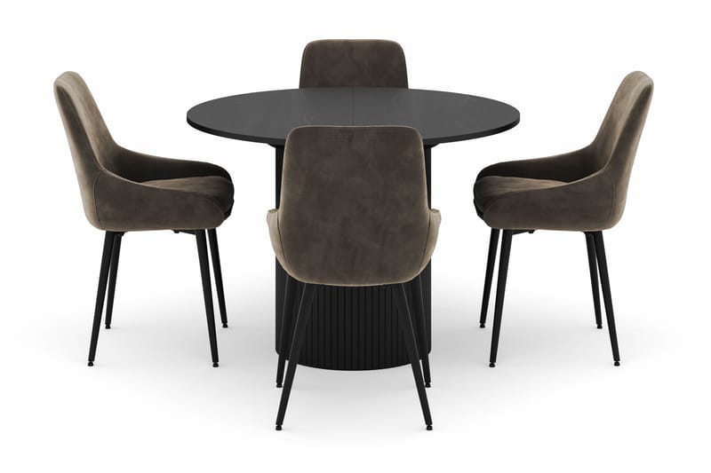 Kopparbo Rund Spisegruppe 106-156cm med 4 Alsarp Spisestole - Sort - Møbler - Borde - Spisebordssæt