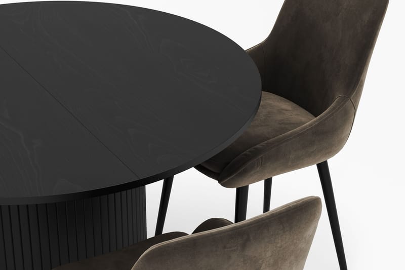 Kopparbo Rund Spisegruppe 106-156cm med 4 Alsarp Spisestole - Sort - Møbler - Borde - Spisebordssæt