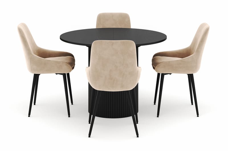 Kopparbo Rund Spisegruppe 106-156cm med 4 Alsarp Spisestole - Sort - Møbler - Borde - Spisebordssæt