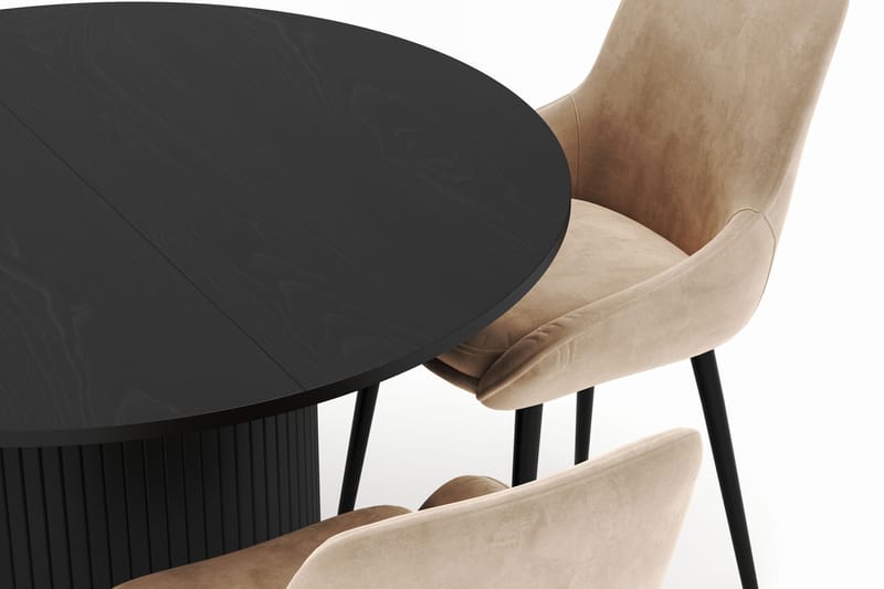 Kopparbo Rund Spisegruppe 106-156cm med 4 Alsarp Spisestole - Sort - Møbler - Borde - Spisebordssæt
