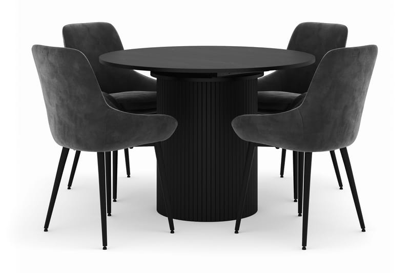 Kopparbo Rund Spisegruppe 106-156cm med 4 Alsarp Spisestole, Sort