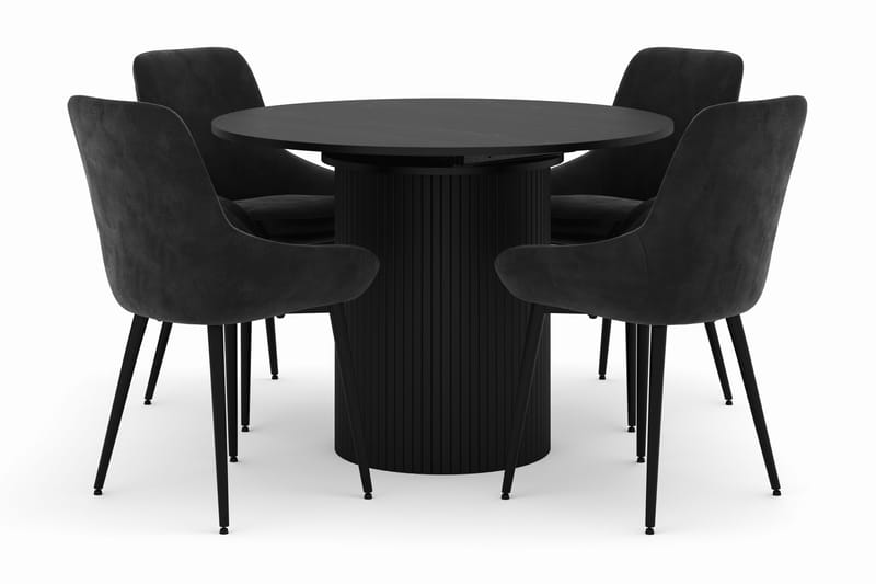 Kopparbo Rund Spisegruppe 106-156cm med 4 Alsarp Spisestole, Sort