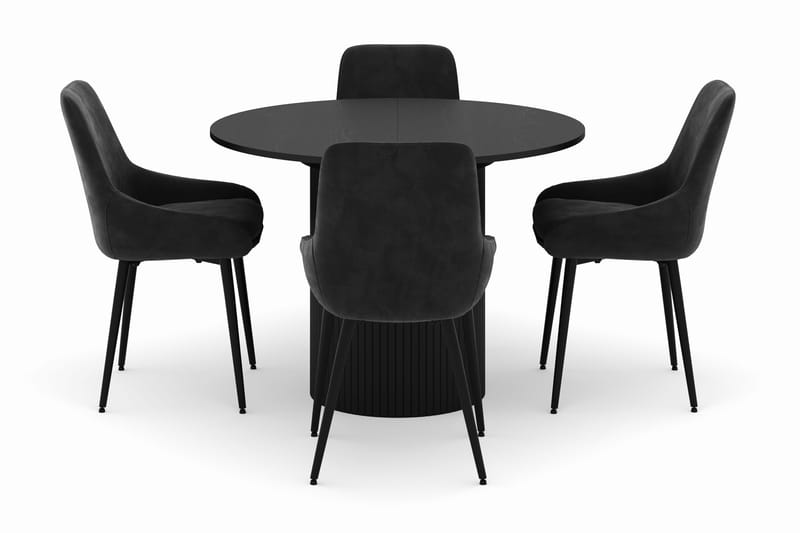 Kopparbo Rund Spisegruppe 106-156cm med 4 Alsarp Spisestole - Sort - Møbler - Borde - Spisebordssæt