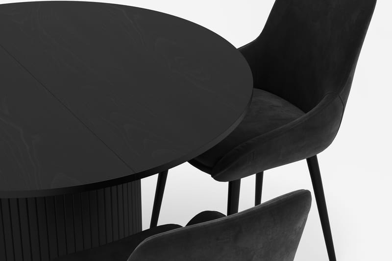 Kopparbo Rund Spisegruppe 106-156cm med 4 Alsarp Spisestole - Sort - Møbler - Borde - Spisebordssæt