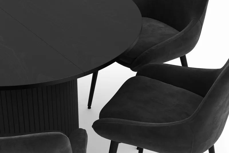 Kopparbo Rund Spisegruppe 106-156cm med 6 Alsarp Spisestole - Sort - Møbler - Borde - Spisebordssæt