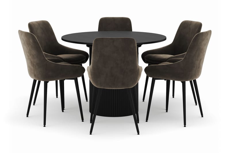 Kopparbo Rund Spisegruppe 106-156cm med 6 Alsarp Spisestole, Sort