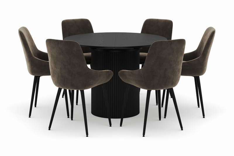 Kopparbo Rund Spisegruppe 106-156cm med 6 Alsarp Spisestole - Sort - Møbler - Borde - Spisebordssæt