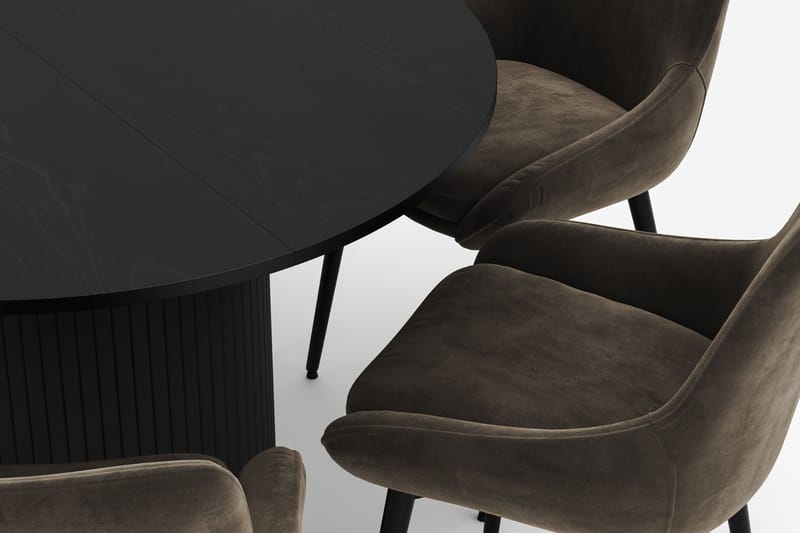 Kopparbo Rund Spisegruppe 106-156cm med 6 Alsarp Spisestole - Sort - Møbler - Borde - Spisebordssæt