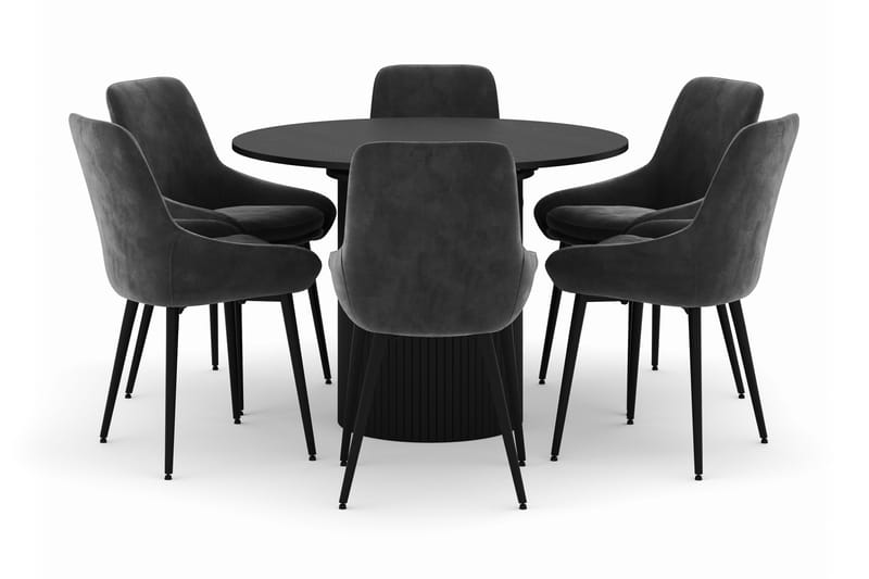 Kopparbo Rund Spisegruppe 106-156cm med 6 Alsarp Spisestole, Sort