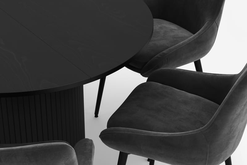 Kopparbo Rund Spisegruppe 106-156cm med 6 Alsarp Spisestole - Sort - Møbler - Borde - Spisebordssæt