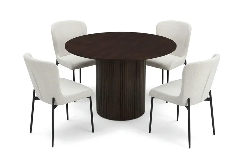 Kopparbo rund spisegruppe 110 cm i røget eg med 4 Elsie-spisestole, Røget eg
