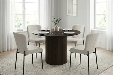 Kopparbo rund spisegruppe 110 cm i røget eg med 4 Elsie-spisestole - Røget eg - Møbler - Borde - Spisebordssæt