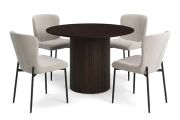 Kopparbo rund spisegruppe 110 cm i røget eg med 4 Elsie-spisestole - Røget eg/Beige - Møbler - Borde - Spisebordssæt