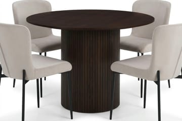 Kopparbo rund spisegruppe 110 cm i røget eg med 4 Elsie-spisestole - Røget eg/Beige - Møbler - Borde - Spisebordssæt