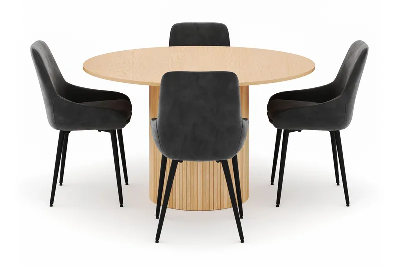 Kopparbo Rund Spisegruppe 130-150 cm 4 Alsarp Spisestole - Nature - Møbler - Borde - Spisebordssæt