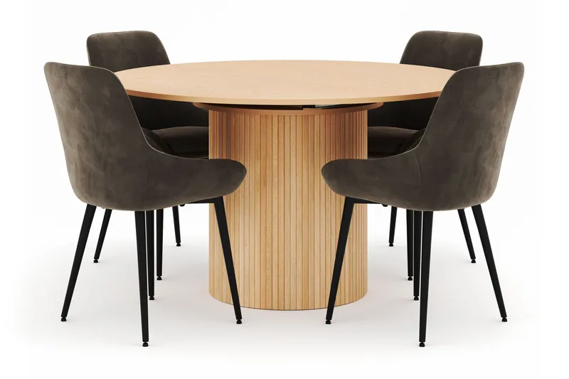 Kopparbo Rund Spisegruppe 130-150 cm 4 Alsarp Spisestole, Nature