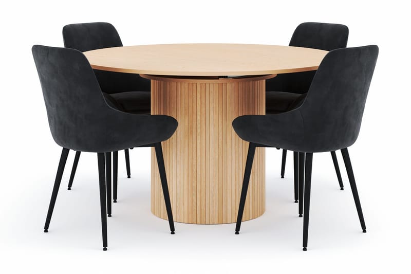 Kopparbo Rund Spisegruppe 130-150 cm 4 Alsarp Spisestole, Nature