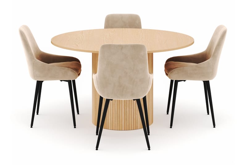 Kopparbo Rund Spisegruppe 130-150 cm 4 Alsarp Spisestole - Nature - Møbler - Borde - Spisebordssæt