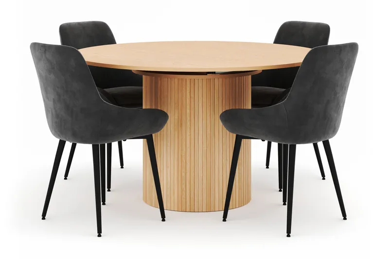 Kopparbo Rund Spisegruppe 130-150 cm 4 Alsarp Spisestole, Nature