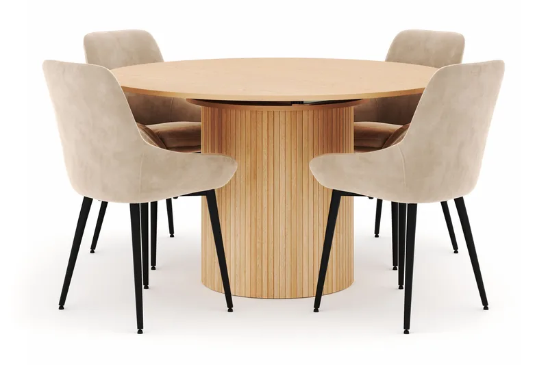Kopparbo Rund Spisegruppe 130-150 cm 4 Alsarp Spisestole, Nature