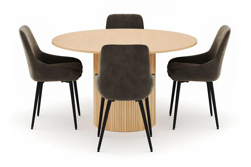 Kopparbo Rund Spisegruppe 130-150 cm 4 Alsarp Spisestole - Nature - Møbler - Borde - Spisebordssæt