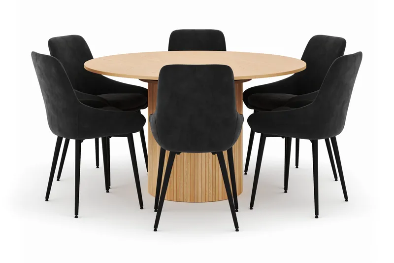 Kopparbo Rund Spisegruppe 130-150 cm 6 Alsarp Spisestole, Nature