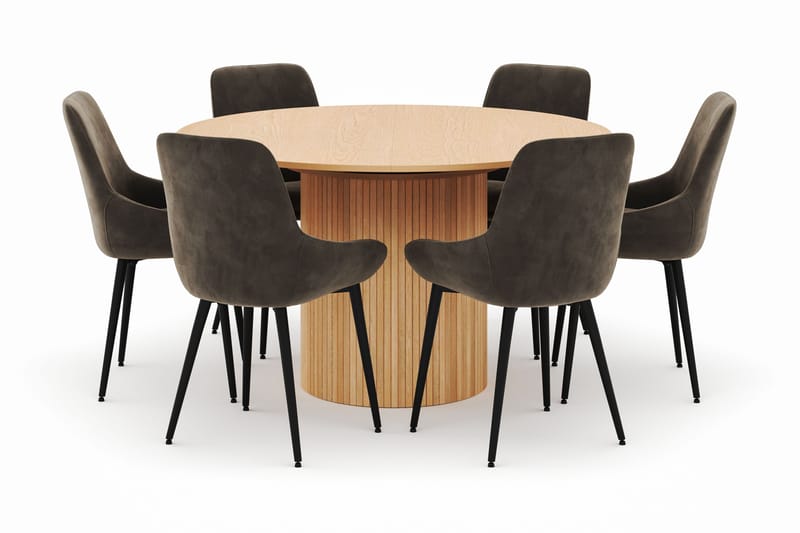 Kopparbo Rund Spisegruppe 130-150 cm 6 Alsarp Spisestole - Nature - Møbler - Borde - Spisebordssæt