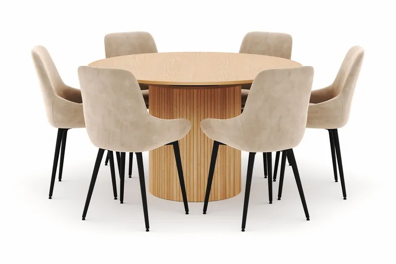 Kopparbo Rund Spisegruppe 130-150 cm 6 Alsarp Spisestole - Nature - Møbler - Borde - Spisebordssæt
