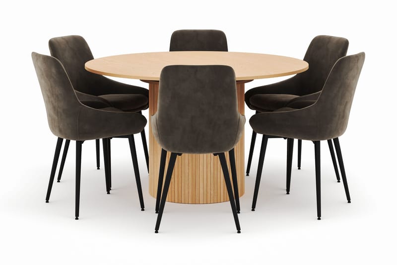Kopparbo Rund Spisegruppe 130-150 cm 6 Alsarp Spisestole, Nature