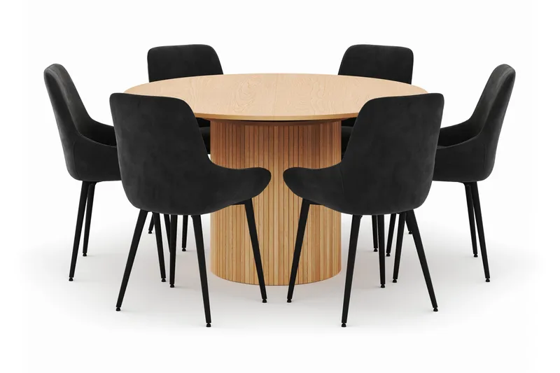 Kopparbo Rund Spisegruppe 130-150 cm 6 Alsarp Spisestole - Nature - Møbler - Borde - Spisebordssæt