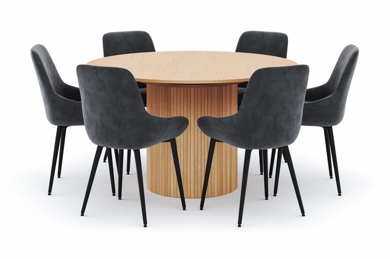 Kopparbo Rund Spisegruppe 130-150 cm 6 Alsarp Spisestole - Nature - Møbler - Borde - Spisebordssæt