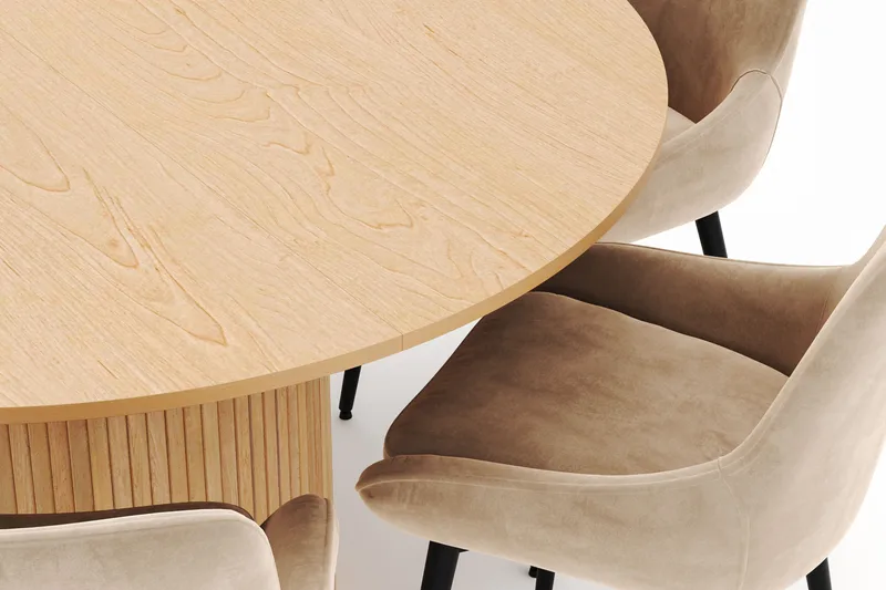 Kopparbo Rund Spisegruppe 130-150 cm 6 Alsarp Spisestole - Nature - Møbler - Borde - Spisebordssæt