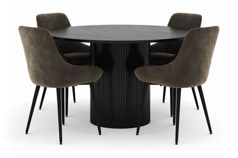 Kopparbo Rund Spisegruppe 130 cm 4 Alsarp Spisestole, Sort