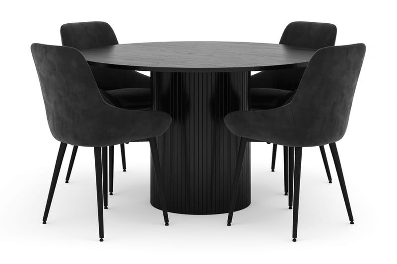 Kopparbo Rund Spisegruppe 130 cm 4 Alsarp Spisestole, Sort