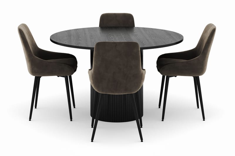 Kopparbo Rund Spisegruppe 130 cm 4 Alsarp Spisestole - Sort - Møbler - Borde - Spisebordssæt