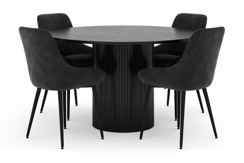 Kopparbo Rund Spisegruppe 130 cm 4 Alsarp Spisestole, Sort