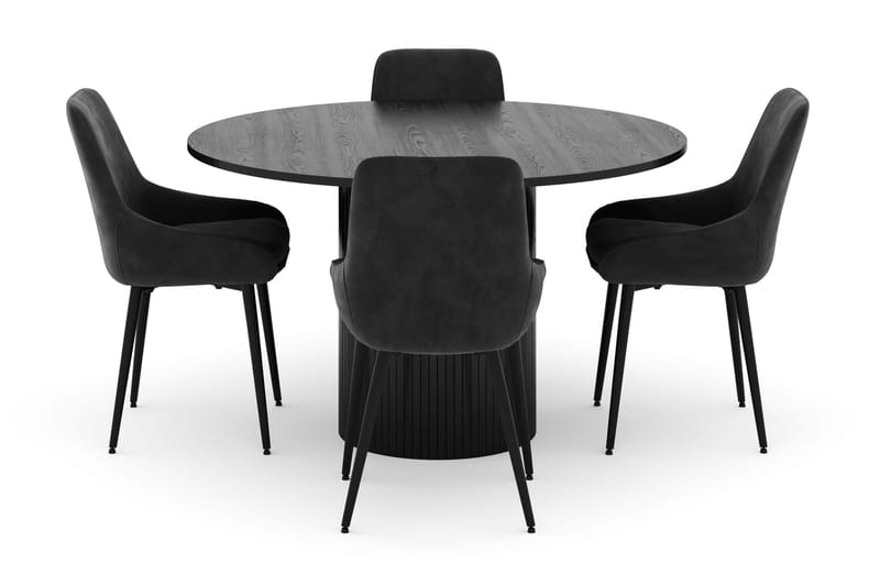 Kopparbo Rund Spisegruppe 130 cm 4 Alsarp Spisestole - Sort - Møbler - Borde - Spisebordssæt