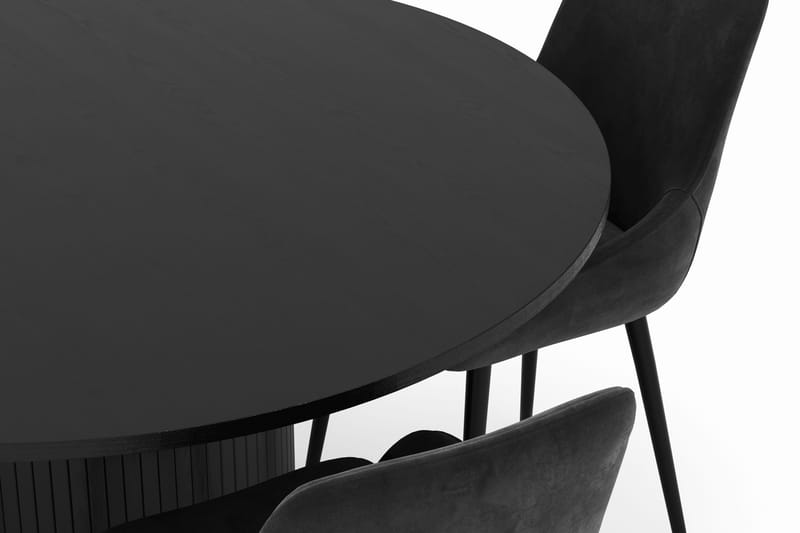 Kopparbo Rund Spisegruppe 130 cm 4 Alsarp Spisestole - Sort - Møbler - Borde - Spisebordssæt
