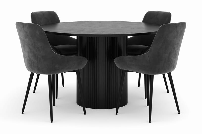 Kopparbo Rund Spisegruppe 130 cm 4 Alsarp Spisestole, Sort
