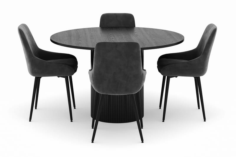 Kopparbo Rund Spisegruppe 130 cm 4 Alsarp Spisestole - Sort - Møbler - Borde - Spisebordssæt