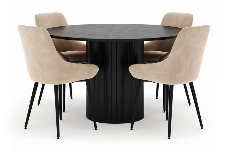 Kopparbo Rund Spisegruppe 130 cm 4 Alsarp Spisestole, Sort